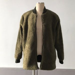 Abercrombie army green fleece bomber jacket L